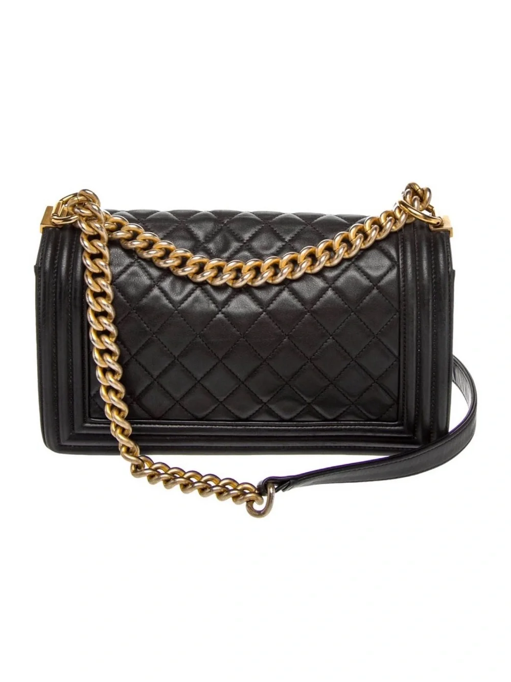 CHANEL Black Quilted Boy Shoulder Bag with Gold Hardware